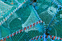 Blue Lobster Traps On The Isle Of Skye In Scotland.