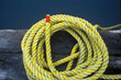 © Cavan Images - A yellow coiled rope on the dock