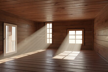 Wooden Boards That Are Empty Make Up The Chamber. Through The Window, Light Was Coming In.3D