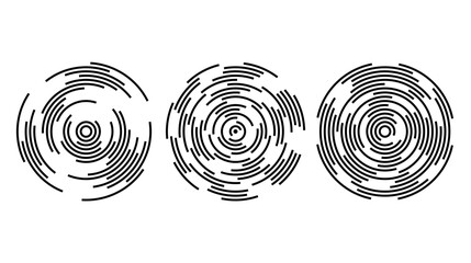 Poster - Concentric circle segments set. Rippled round patten background. Sonar or sound wave rings collection. Epicentre, target, radar icon concept. Radial signal or vibration elements. 