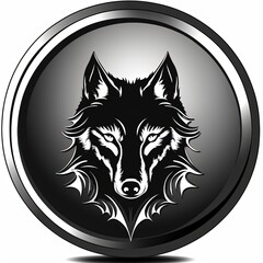 Wall Mural - Emblem illustration, wolf amulet in silver circle, logo, white background. Generative AI