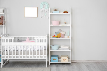 Sticker - Stylish interior of children's room with baby bed