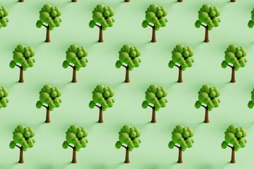 3d trees on a green background