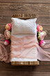 © Mila - Newborn photo shoot set up with prop bed and wood backdrop