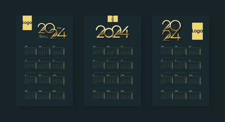 2024 calendar design with a luxurious and elegant theme. One sheet wall calendar design. Premium gold luxury vector.