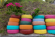 © Raymond Forbes LLC/Stocksy - Colorful Rubber Tire Wall Background