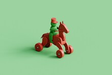3d Christmas Decoration . A Wooden Toy Soldier On A Horse. 