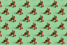 3d Christmas Decoration Pattern . A Wooden Toy Soldier On A Horse. 