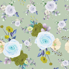 Wall Mural - beautiful hand drawn roses floral seamless pattern