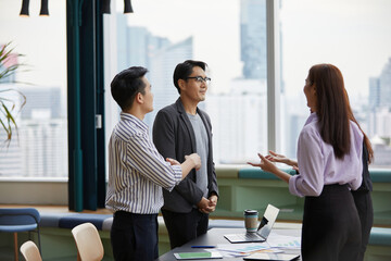 businessman meeting and talking about work or project with colleague in the office