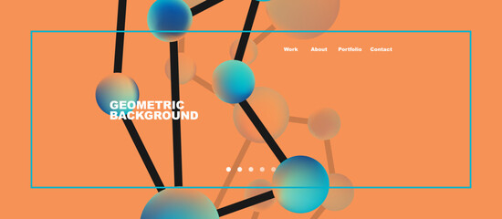 Leinwandbilder - Line points connections geometric landing page background. Fluid circles and spheres with liquid gradients. Vector Illustration For Wallpaper, Banner, Background, Card, Book Illustration, landing page