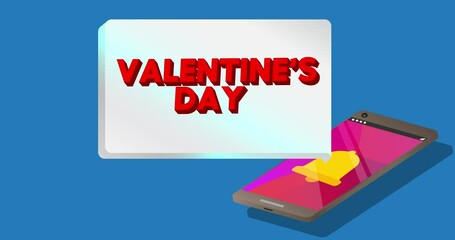 Poster - Valentine’s Day Text on notification bubble from portable information device screen. Mobile app message, connection, communication concept. Animated video.