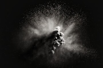  a black and white photo of a cloud of dust in the air with a black background and a white border around it that has a black background with white dots and a black border with.