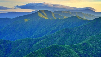 Wall Mural - View of the surrounding mountains from the Hadong gliding field in South Korea