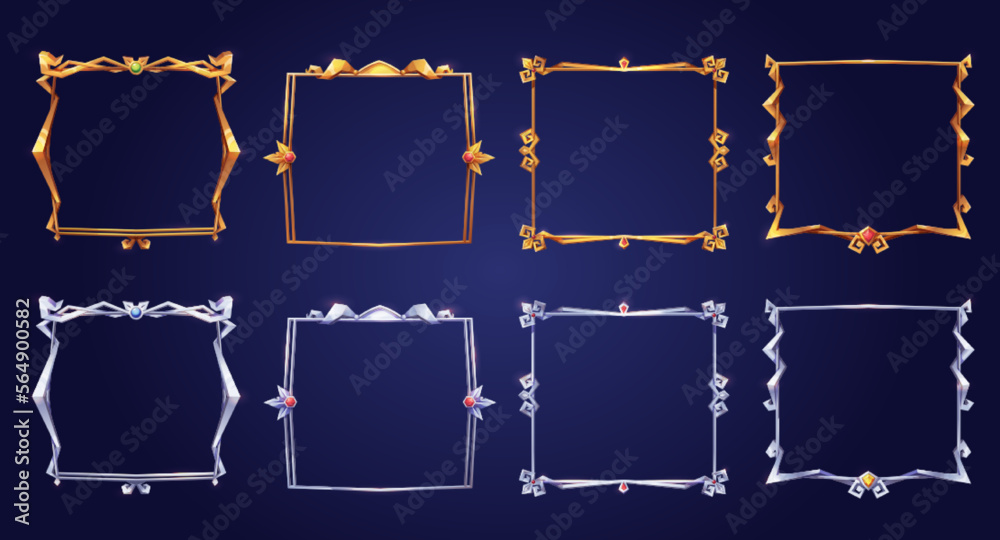 Empty square silver and gold frames in medieval style for game ui ...