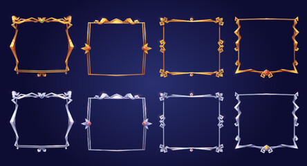 Poster - empty square silver and gold frames in medieval style for game ui design. vector cartoon set of user