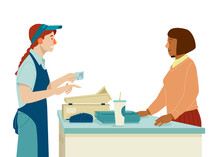 Saleswoman Serving Customer At Counter