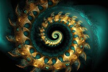  A Spiral Design With Gold And Green Colors On A Black Background With A Blue Background And A Green Background With A Gold Spiral Design On The Bottom Of The Top Of The Image Is A.