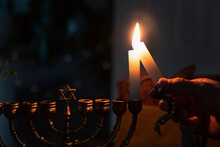 Hanukkah Menorah With Lit Candles 