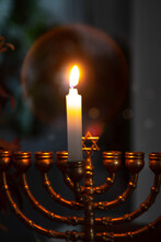 Hanukkah Menorah With Lit Candles 