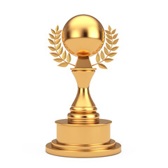Aufkleber - Golden Award Trophy with Blank Sphere and Laurel Wreath. 3d Rendering