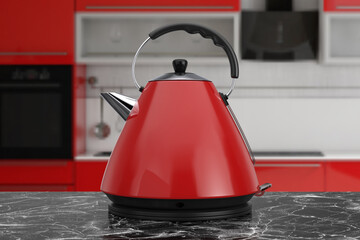 Wall Mural - Modern Red Electric Kitchen Kettle. 3d Rendering