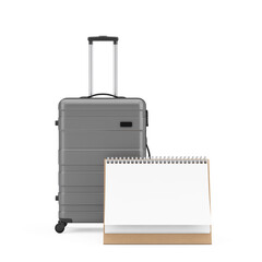 Aufkleber - Travel Holiday Vacation Concept. Modern Luxury Plastic Gray Suitcases with Blank Paper Desk Spiral Calendar. 3d Rendering