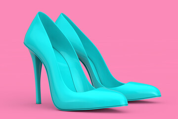 Poster - Blue High Heels Wooman Shooes in Duotone Style. 3d Rendering