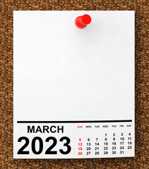 Aufkleber - Calendar March 2023 on Blank Note Paper. 3d Rendering