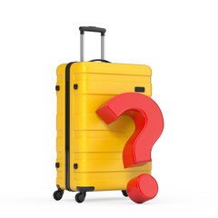 Aufkleber - Travel Holiday Vacation Concept. Modern Luxury Plastic Yellow Suitcase with Red Question Mark. 3d Rendering