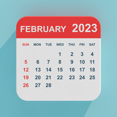 Fototapete - Flat Icon Calendar February 2023. 3d Rendering