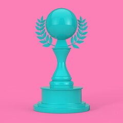 Sticker - Blue Award Trophy with Blank Sphere and Laurel Wreath in Duotone Style. 3d Rendering