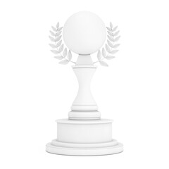 Wall Mural - White Award Trophy with Blank Sphere and Laurel Wreath in Clay Style. 3d Rendering