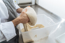 Kneading Bread Dough In Commercial Bakery