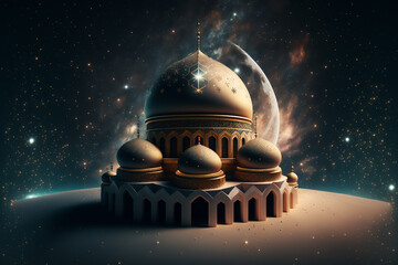 Wall Mural - An illustration of a mosque in Ramadan design, created by Generative AI
