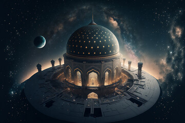 Wall Mural - An architectural illustration of a mosque in Ramadan design, created by Generative AI
