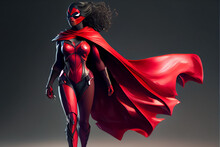 Illustration Of Afro Woman In Super Hero Costume Looking Serious And Strong . Ai