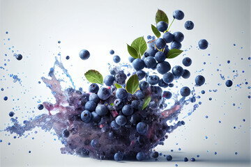 illustration of fresh blueberry fruit with water splash on white background