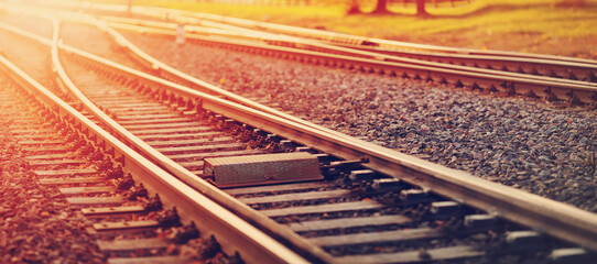 Wall Mural - view of the crossing railway in sunset in summer.