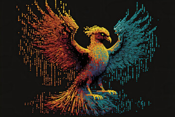 Sticker - immortal digital phoenix with wings of data, Generative AI