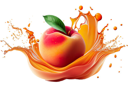 Wall Mural -  - peach with peach juice splash isolated
