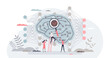 © VectorMine - Deep learning neural network connection research for AI tiny person concept, transparent background. Artificial intelligence or machine knowledge automation progress analysis illustration.