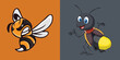 Collection of Cartoon Cute Insects Bee, Firefly
