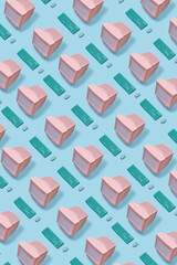 Retro PC repeated pattern on blue background.