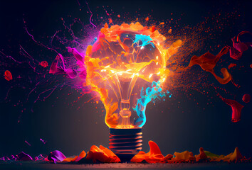 Wall Mural - Glow inside a light bulb bright concept brainstorming Intelligence, intelligence, creativity and genius. Generative AI.