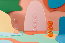 Three Very Beautiful Designer Transparent Glass Vases In Pink