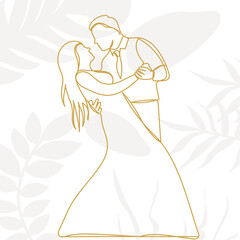 Wall Mural - bride and groom gold sketch, doodle ,contour line on abstract background isolated vector