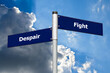Crossroad sign symbolizing the choice between “despair” and “fight”