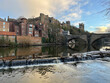 Cityscape of Durham (UK) with River Wear, Castle, and Cathedral