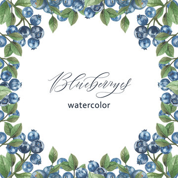 frame watercolor wreath blueberry botany